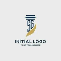 SG monogram initial logo with pillar and feather design vector