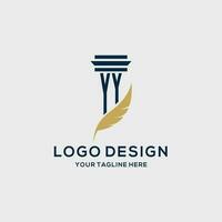 YY monogram initial logo with pillar and feather design vector