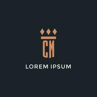 CM logo initial with pillar icon design, luxury monogram style logo for law firm and attorney vector