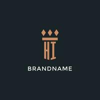 HI logo initial with pillar icon design, luxury monogram style logo for law firm and attorney vector