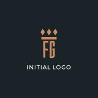 FG logo initial with pillar icon design, luxury monogram style logo for law firm and attorney vector