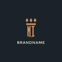 MI logo initial with pillar icon design, luxury monogram style logo for law firm and attorney vector