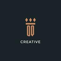 OQ logo initial with pillar icon design, luxury monogram style logo for law firm and attorney vector