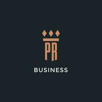 PR logo initial with pillar icon design, luxury monogram style logo for law firm and attorney vector