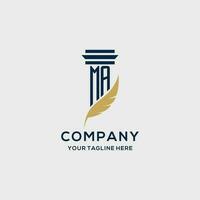 MA monogram initial logo with pillar and feather design vector