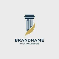 OW monogram initial logo with pillar and feather design vector