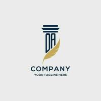 OA monogram initial logo with pillar and feather design vector