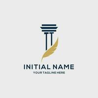 TT monogram initial logo with pillar and feather design vector