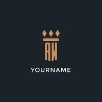 AW logo initial with pillar icon design, luxury monogram style logo for law firm and attorney vector
