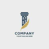 BA monogram initial logo with pillar and feather design vector