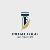 NG monogram initial logo with pillar and feather design vector