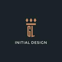 GL logo initial with pillar icon design, luxury monogram style logo for law firm and attorney vector