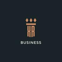 XR logo initial with pillar icon design, luxury monogram style logo for law firm and attorney vector