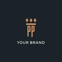 PP logo initial with pillar icon design, luxury monogram style logo for law firm and attorney vector