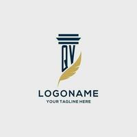 QV monogram initial logo with pillar and feather design vector