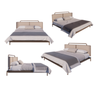 Wooden bed with rattan headboard 3D rendering PNG file.