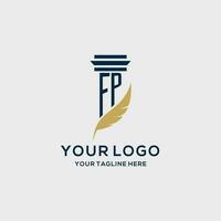 FP monogram initial logo with pillar and feather design vector