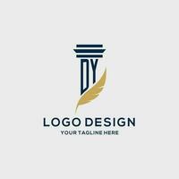 DY monogram initial logo with pillar and feather design vector