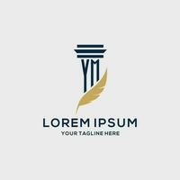 YM monogram initial logo with pillar and feather design vector