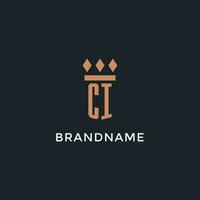 CI logo initial with pillar icon design, luxury monogram style logo for law firm and attorney vector