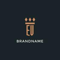 EV logo initial with pillar icon design, luxury monogram style logo for law firm and attorney vector