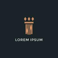 WM logo initial with pillar icon design, luxury monogram style logo for law firm and attorney vector