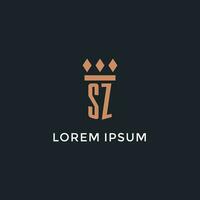 SZ logo initial with pillar icon design, luxury monogram style logo for law firm and attorney vector