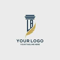 LB monogram initial logo with pillar and feather design vector