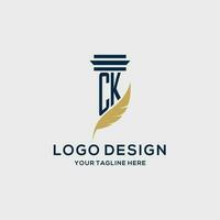 CK monogram initial logo with pillar and feather design vector