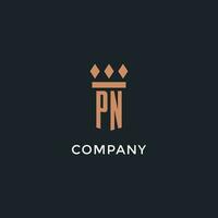 PN logo initial with pillar icon design, luxury monogram style logo for law firm and attorney vector