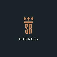 SR logo initial with pillar icon design, luxury monogram style logo for law firm and attorney vector