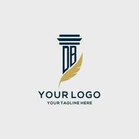 DB monogram initial logo with pillar and feather design vector