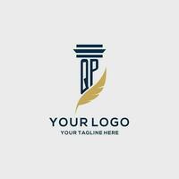 QP monogram initial logo with pillar and feather design vector