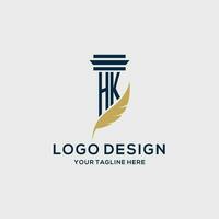 HK monogram initial logo with pillar and feather design vector