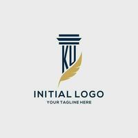 KU monogram initial logo with pillar and feather design vector