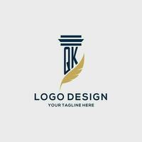 QK monogram initial logo with pillar and feather design vector