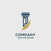 CO monogram initial logo with pillar and feather design vector