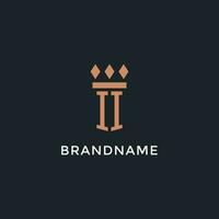 II logo initial with pillar icon design, luxury monogram style logo for law firm and attorney vector