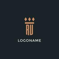 RU logo initial with pillar icon design, luxury monogram style logo for law firm and attorney vector