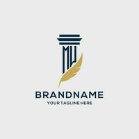 MW monogram initial logo with pillar and feather design vector