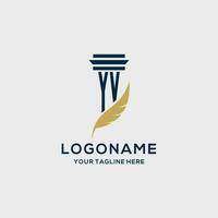 YV monogram initial logo with pillar and feather design vector