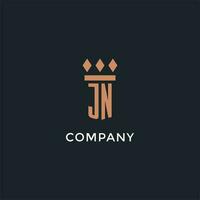 JN logo initial with pillar icon design, luxury monogram style logo for law firm and attorney vector