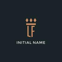 LF logo initial with pillar icon design, luxury monogram style logo for law firm and attorney vector