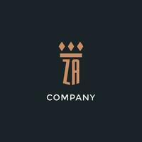 ZA logo initial with pillar icon design, luxury monogram style logo for law firm and attorney vector