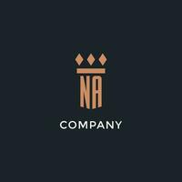 NA logo initial with pillar icon design, luxury monogram style logo for law firm and attorney vector