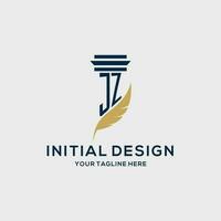 JZ monogram initial logo with pillar and feather design vector