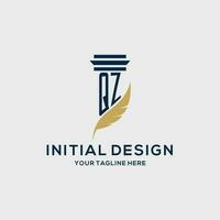 QZ monogram initial logo with pillar and feather design vector