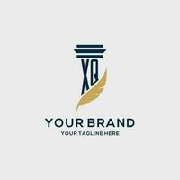 XQ monogram initial logo with pillar and feather design vector