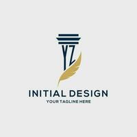 YZ monogram initial logo with pillar and feather design vector