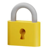 3D rendering Yellow locked padlock icon png